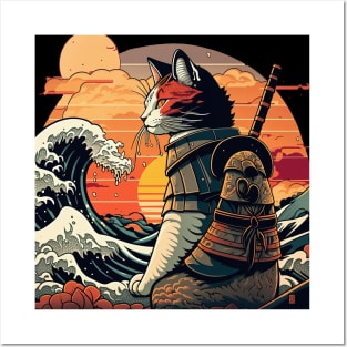 Samurai Cat vs The Great Wave Posters and Art